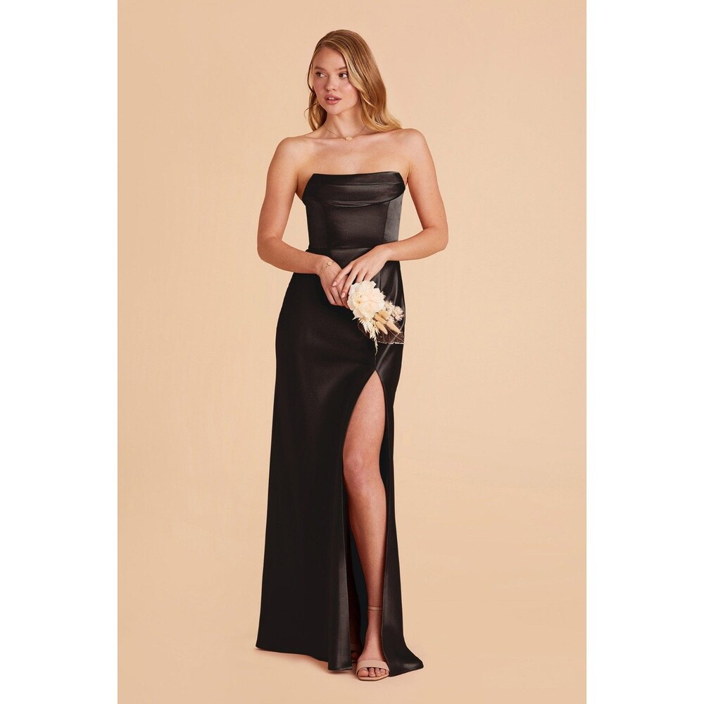 Birdy Grey Strapless Mia Maxi Dress in Shiny Black Satin Material Size Small